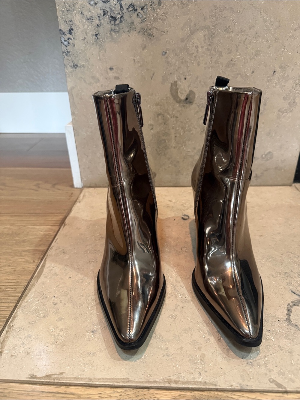 Karl Lagerfeld Metallic Silver Pointed Toe Ankle Booties
